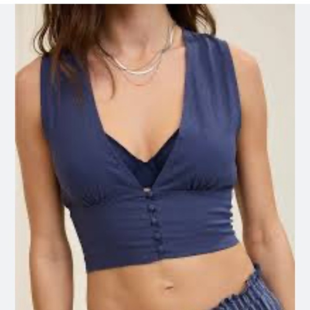 NWOT Aerie Navy Button-Front Crop Top